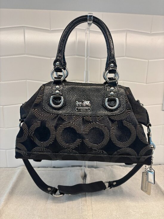 Coach Madison Sabrina Satchel - Leather and Canvas - Black - Picture 10 of 16